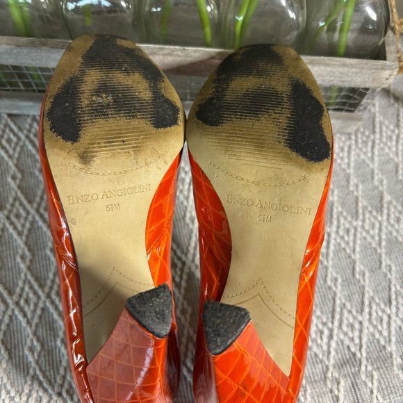 Enzo Angiolino’s ‘Eagemma’ Vibrant Orange Diamond Peep Toe Heels - Size 5 1/2 M - Picture 13 of 13